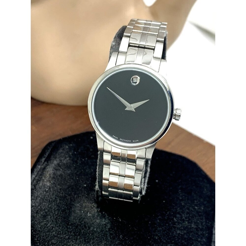 Movado Women's Watch 0607537 Museum Swiss Quartz Black Dial Silver Steel 28mm